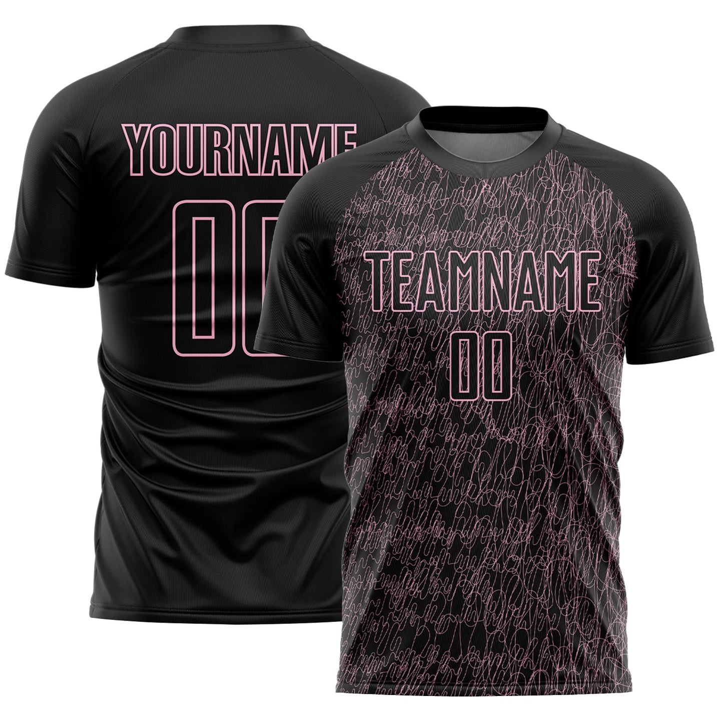 Custom Black Light Pink Abstract Scribble Curve Line Pattern Sports Sublimation Soccer Uniform Jersey - Main View