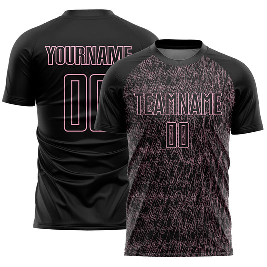 Custom Black Light Pink Abstract Scribble Curve Line Pattern Sports Sublimation Soccer Uniform Jersey - Main View
