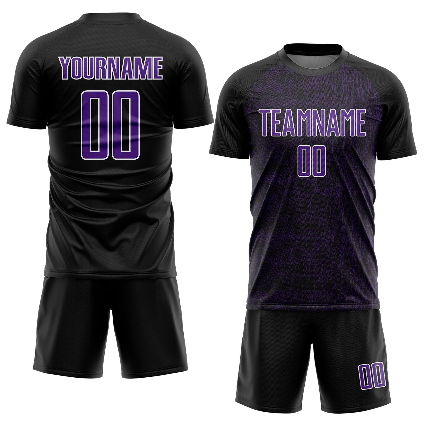 Custom Black Purple-White Abstract Scribble Curve Line Pattern Sports Sublimation Soccer Uniform Jersey view 2