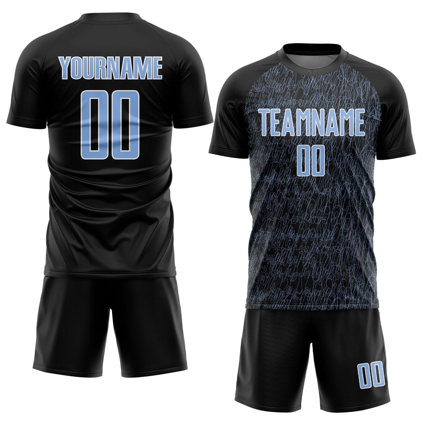 Custom Black Light Blue-White Abstract Scribble Curve Line Pattern Sports Sublimation Soccer Uniform Jersey view 2
