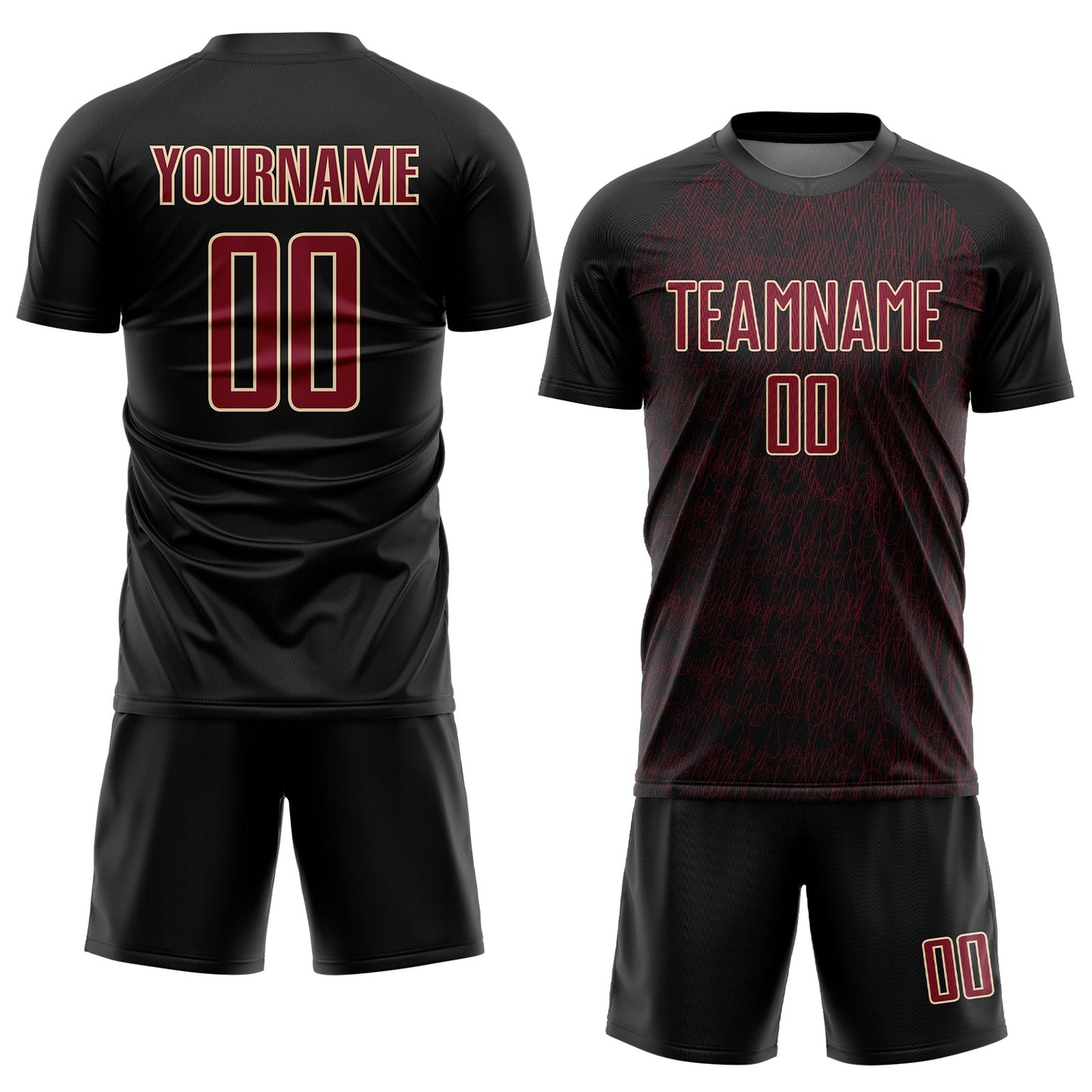 Custom Black Crimson-Cream Abstract Scribble Curve Line Pattern Sports Sublimation Soccer Uniform Jersey view 2