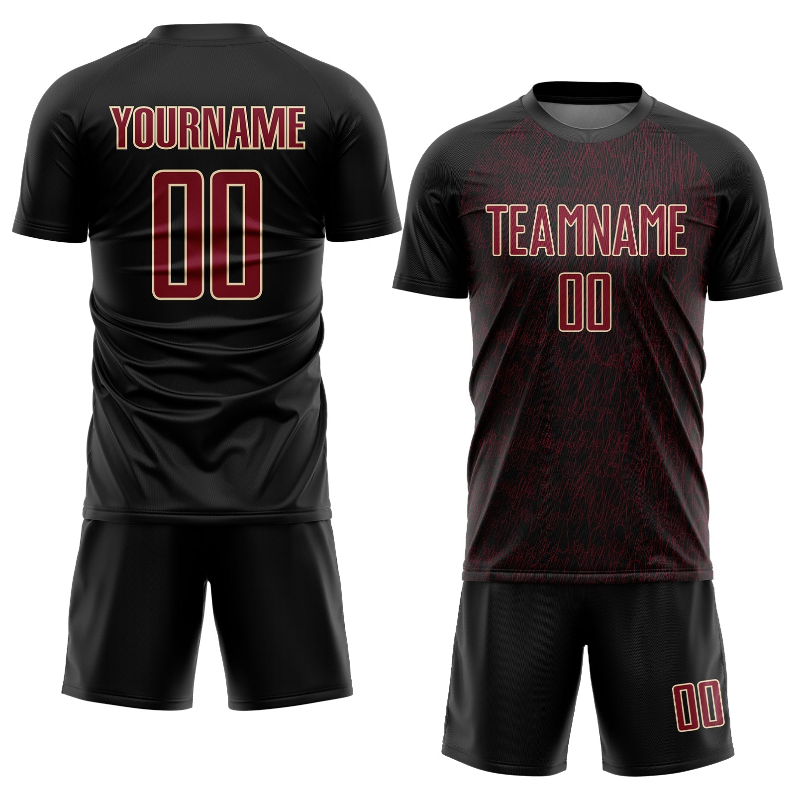Custom Black Crimson-Cream Abstract Scribble Curve Line Pattern Sports Sublimation Soccer Uniform Jersey view 2