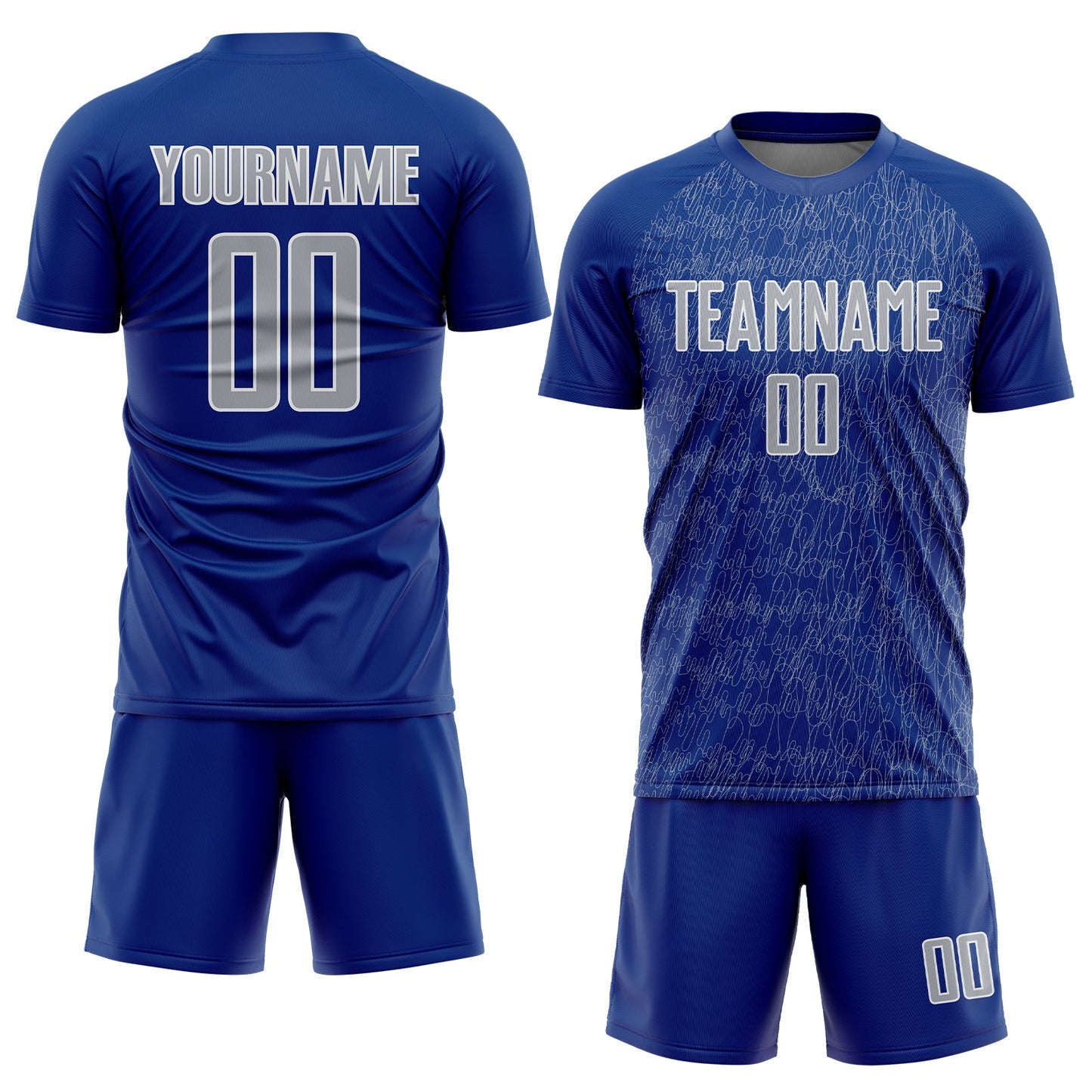 Custom Royal Gray-White Abstract Scribble Curve Line Pattern Sports Sublimation Soccer Uniform Jersey view 2