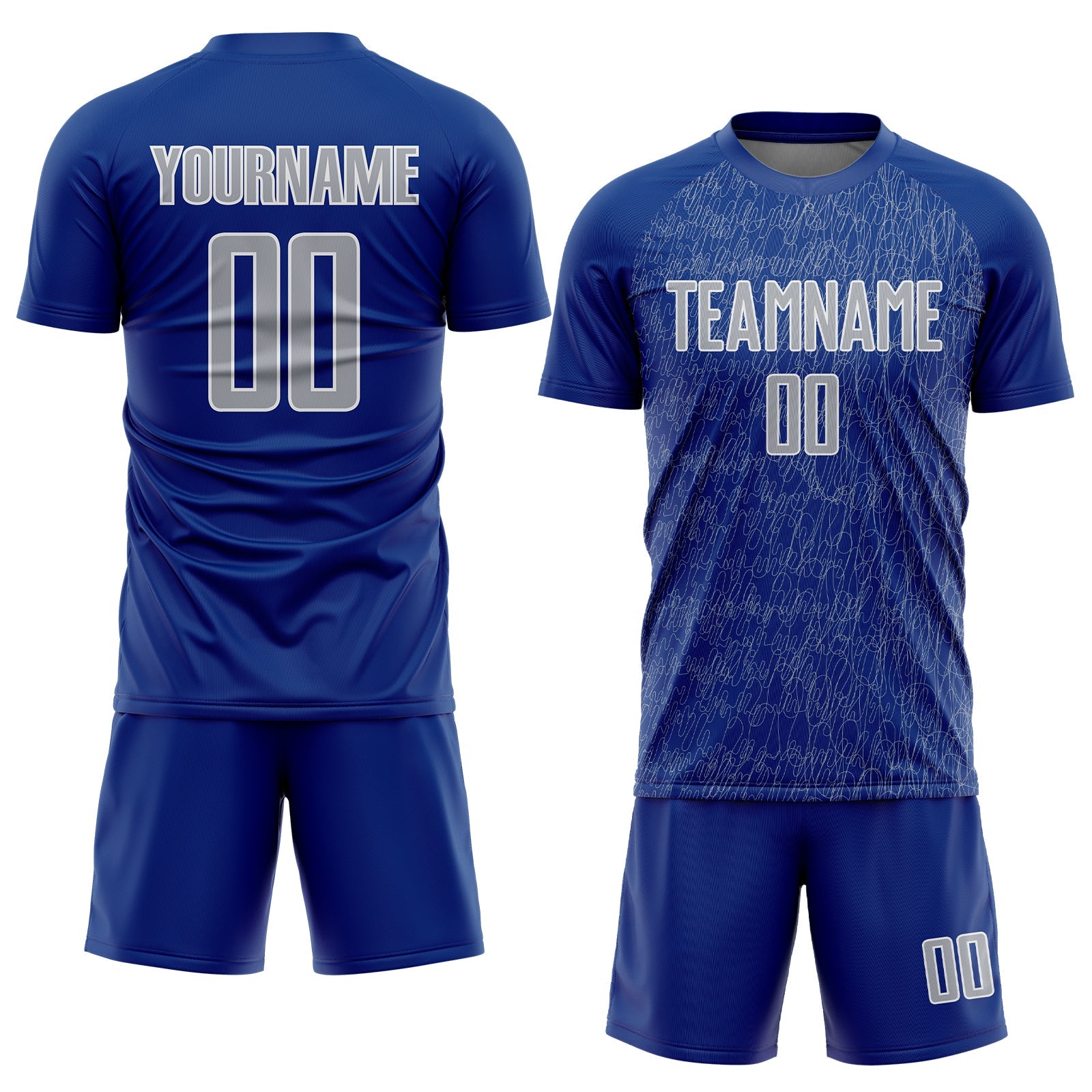 Custom Royal Gray-White Abstract Scribble Curve Line Pattern Sports Sublimation Soccer Uniform Jersey view 2