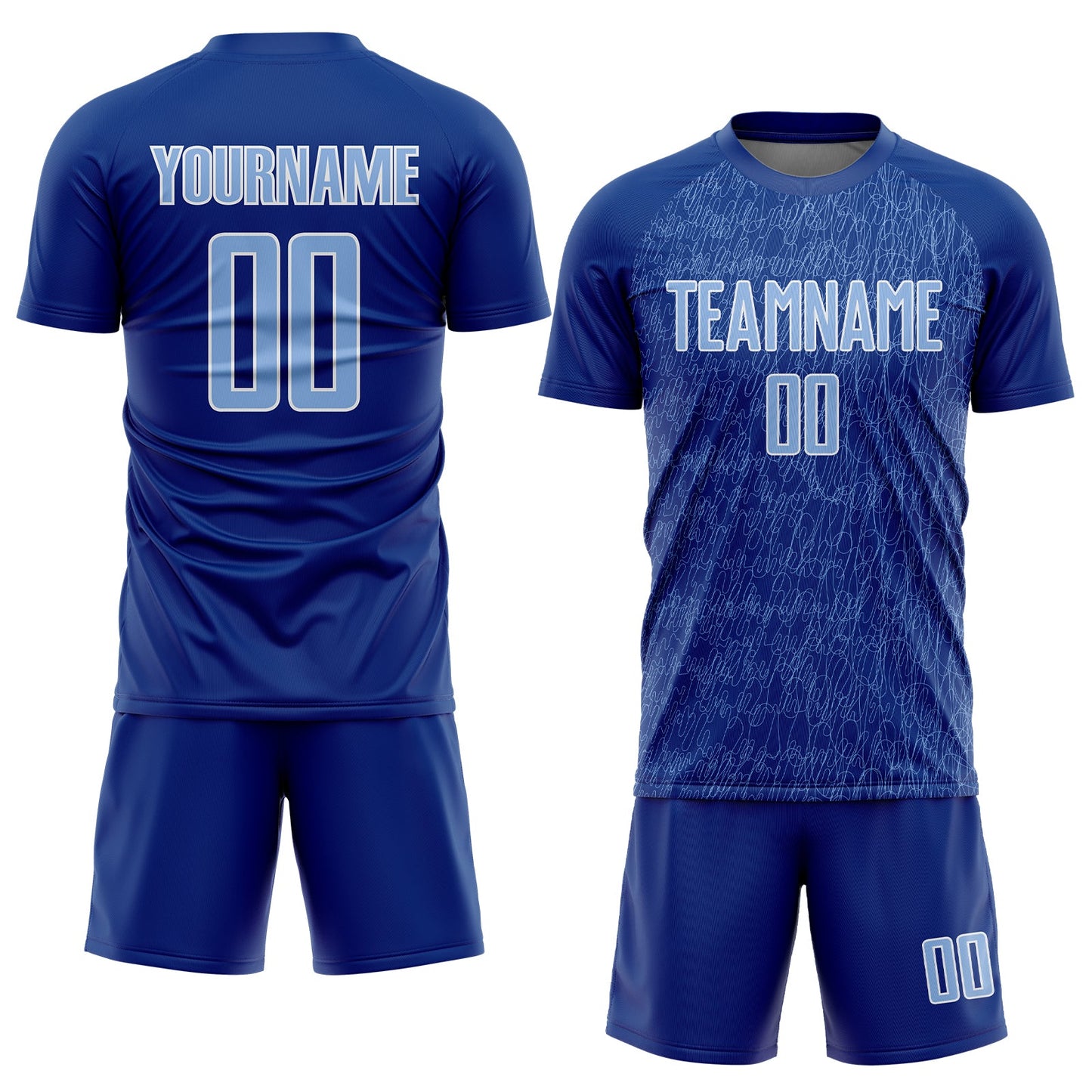 Custom Royal Light Blue-White Abstract Scribble Curve Line Pattern Sports Sublimation Soccer Uniform Jersey view 2