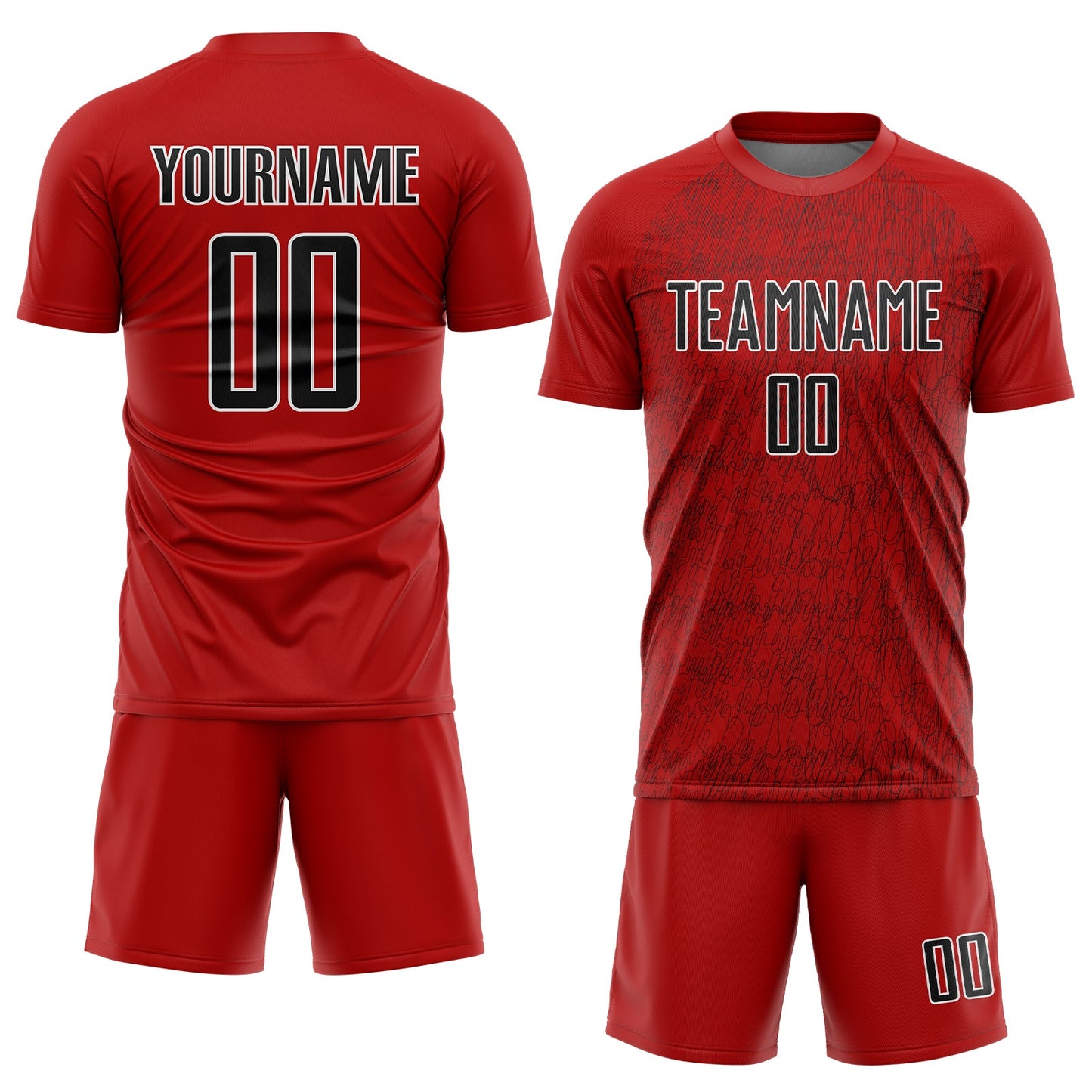 Custom Red Black-White Abstract Scribble Curve Line Pattern Sports Sublimation Soccer Uniform Jersey view 2