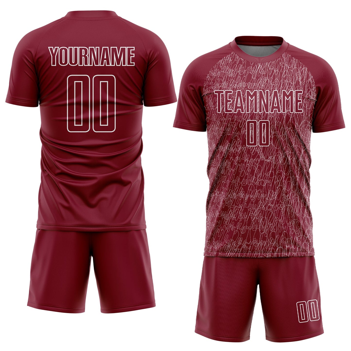 Custom Crimson White Abstract Scribble Curve Line Pattern Sports Sublimation Soccer Uniform Jersey view 2