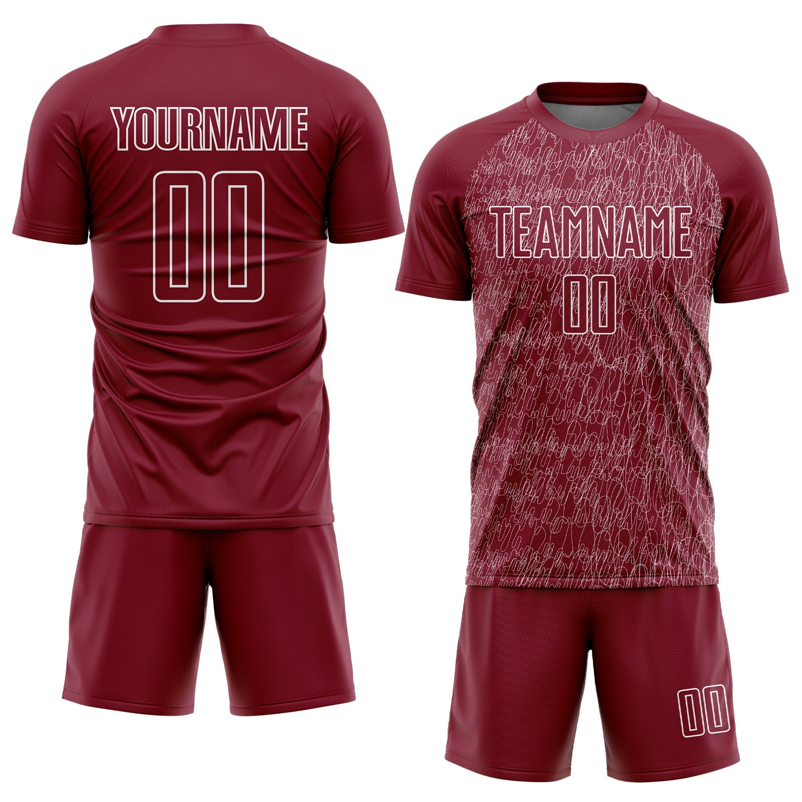 Custom Crimson White Abstract Scribble Curve Line Pattern Sports Sublimation Soccer Uniform Jersey view 2