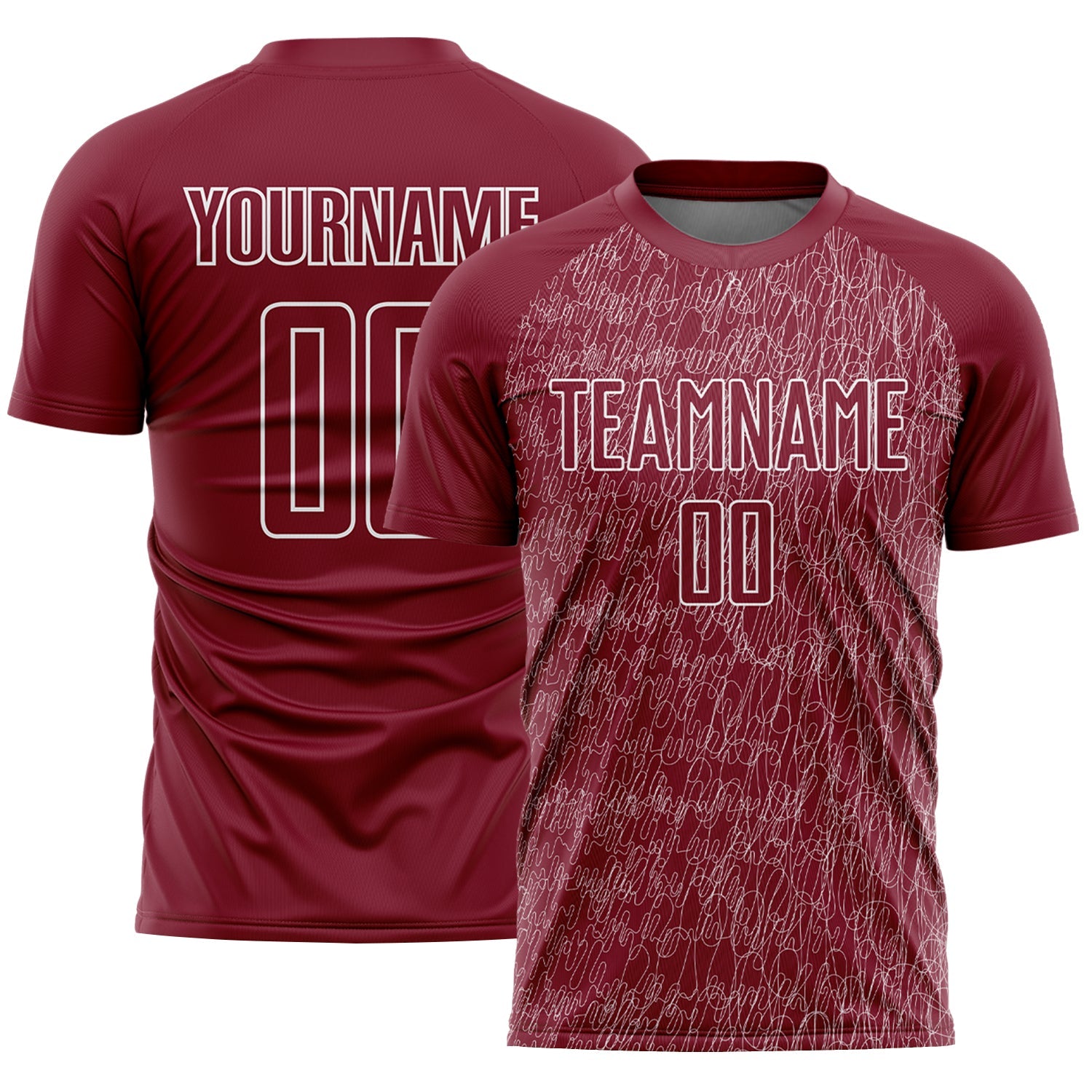 Custom Crimson White Abstract Scribble Curve Line Pattern Sports Sublimation Soccer Uniform Jersey - Main View