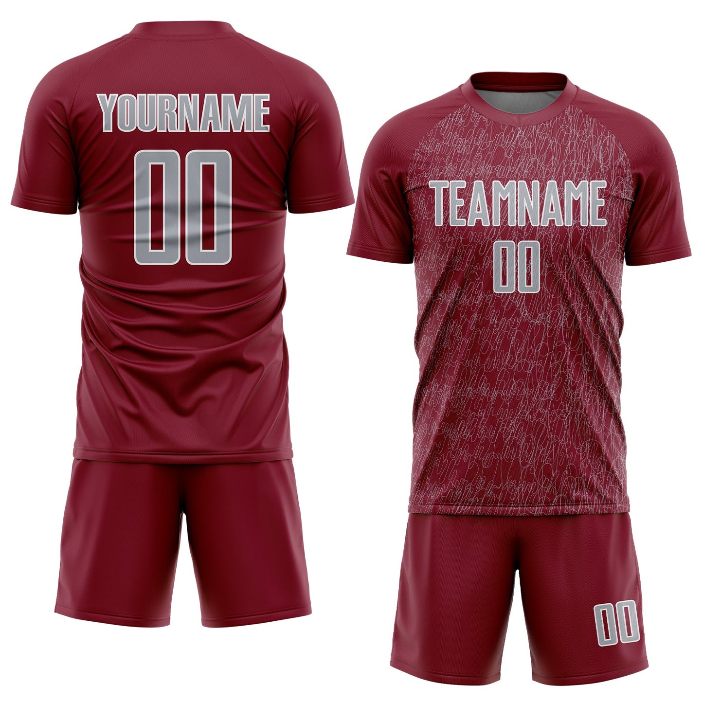 Custom Crimson Gray-White Abstract Scribble Curve Line Pattern Sports Sublimation Soccer Uniform Jersey view 2