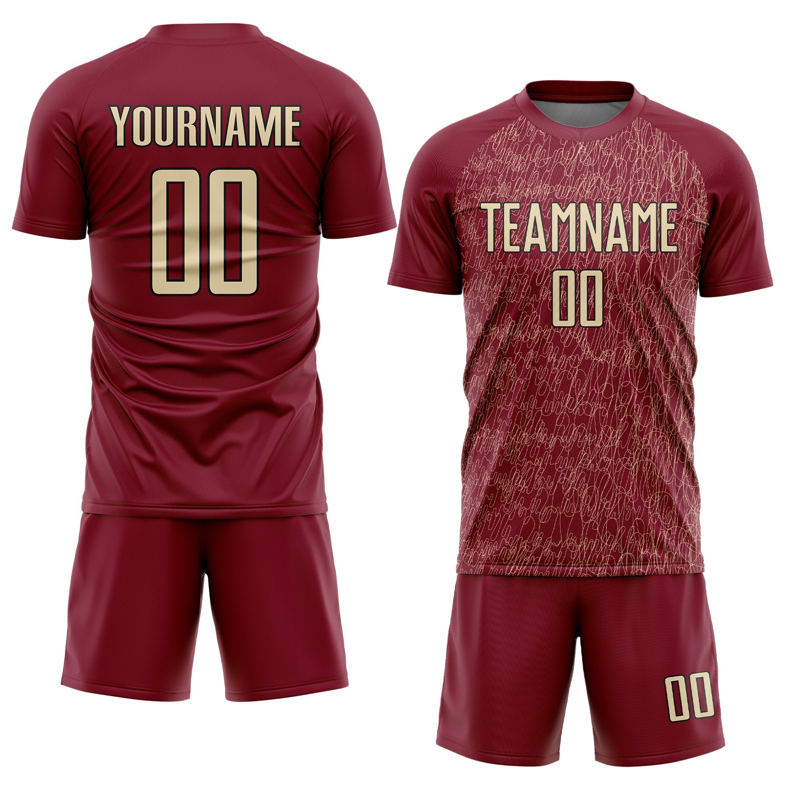 Custom Crimson Cream-Black Abstract Scribble Curve Line Pattern Sports Sublimation Soccer Uniform Jersey view 2