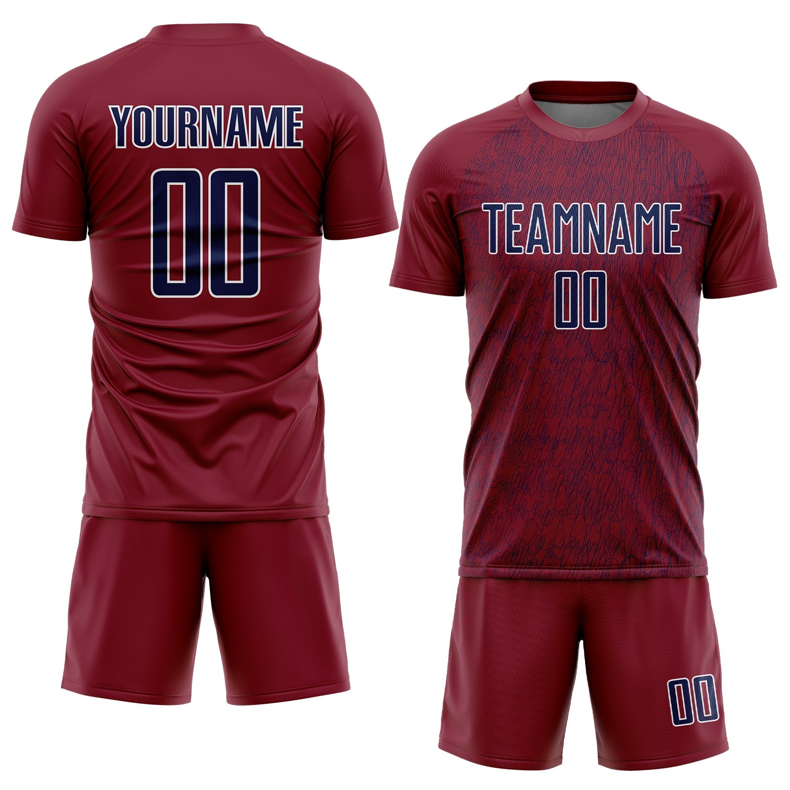 Custom Crimson Navy-White Abstract Scribble Curve Line Pattern Sports Sublimation Soccer Uniform Jersey view 2