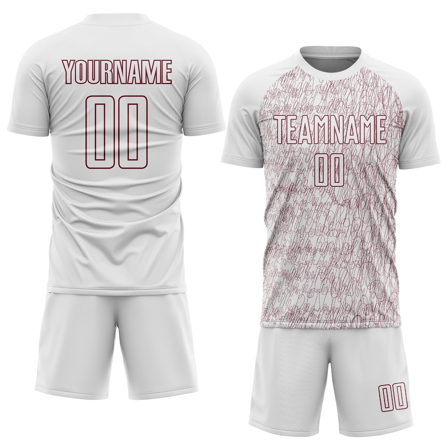 Custom White Burgundy Abstract Scribble Curve Line Pattern Sports Sublimation Soccer Uniform Jersey view 2