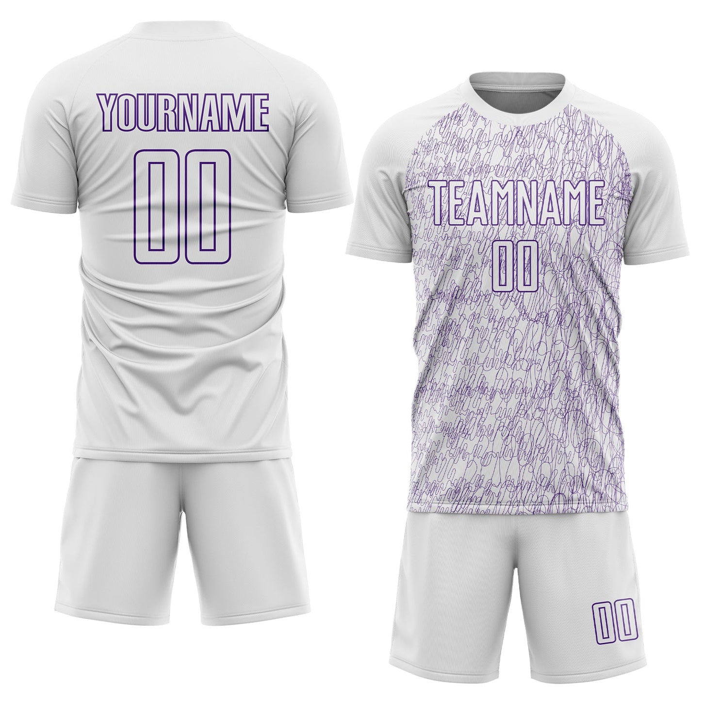 Custom White Purple Abstract Scribble Curve Line Pattern Sports Sublimation Soccer Uniform Jersey view 2