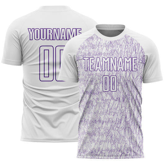 Custom White Purple Abstract Scribble Curve Line Pattern Sports Sublimation Soccer Uniform Jersey - Main View