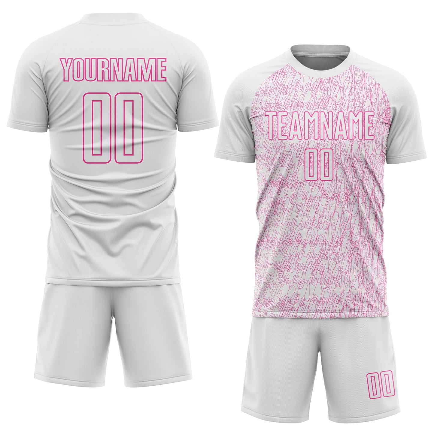 Custom White Pink Abstract Scribble Curve Line Pattern Sports Sublimation Soccer Uniform Jersey view 2