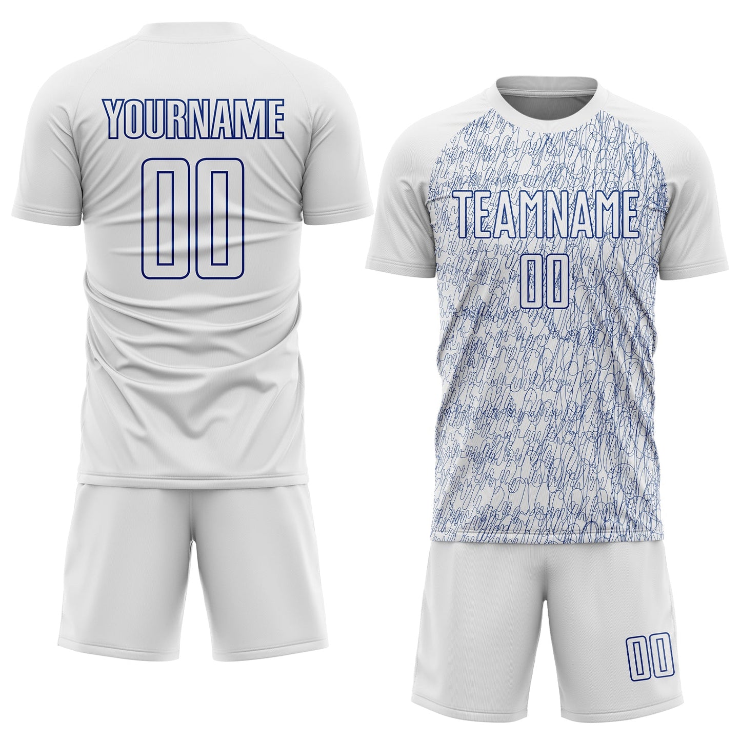 Custom White Royal Abstract Scribble Curve Line Pattern Sports Sublimation Soccer Uniform Jersey view 2