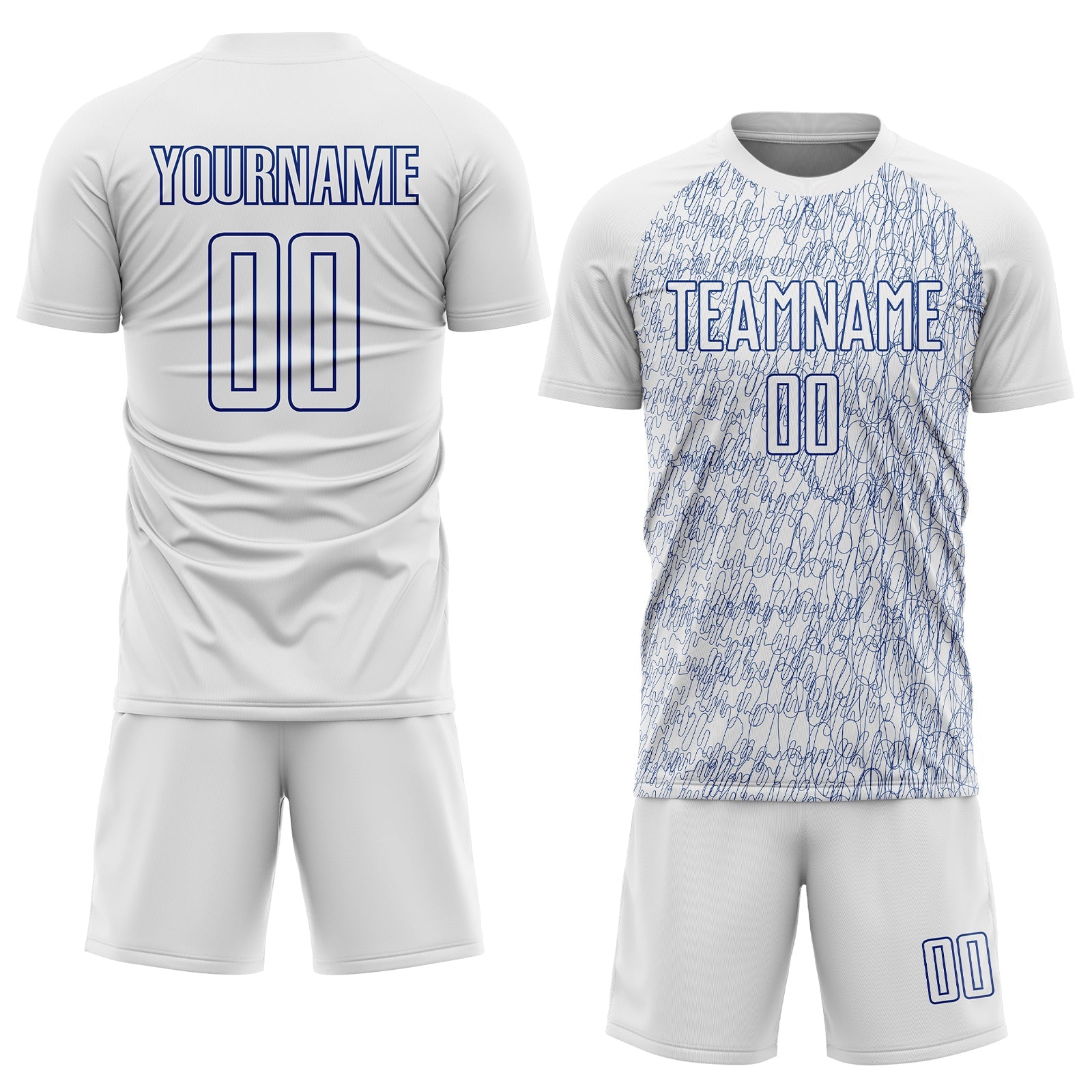 Custom White Royal Abstract Scribble Curve Line Pattern Sports Sublimation Soccer Uniform Jersey view 2
