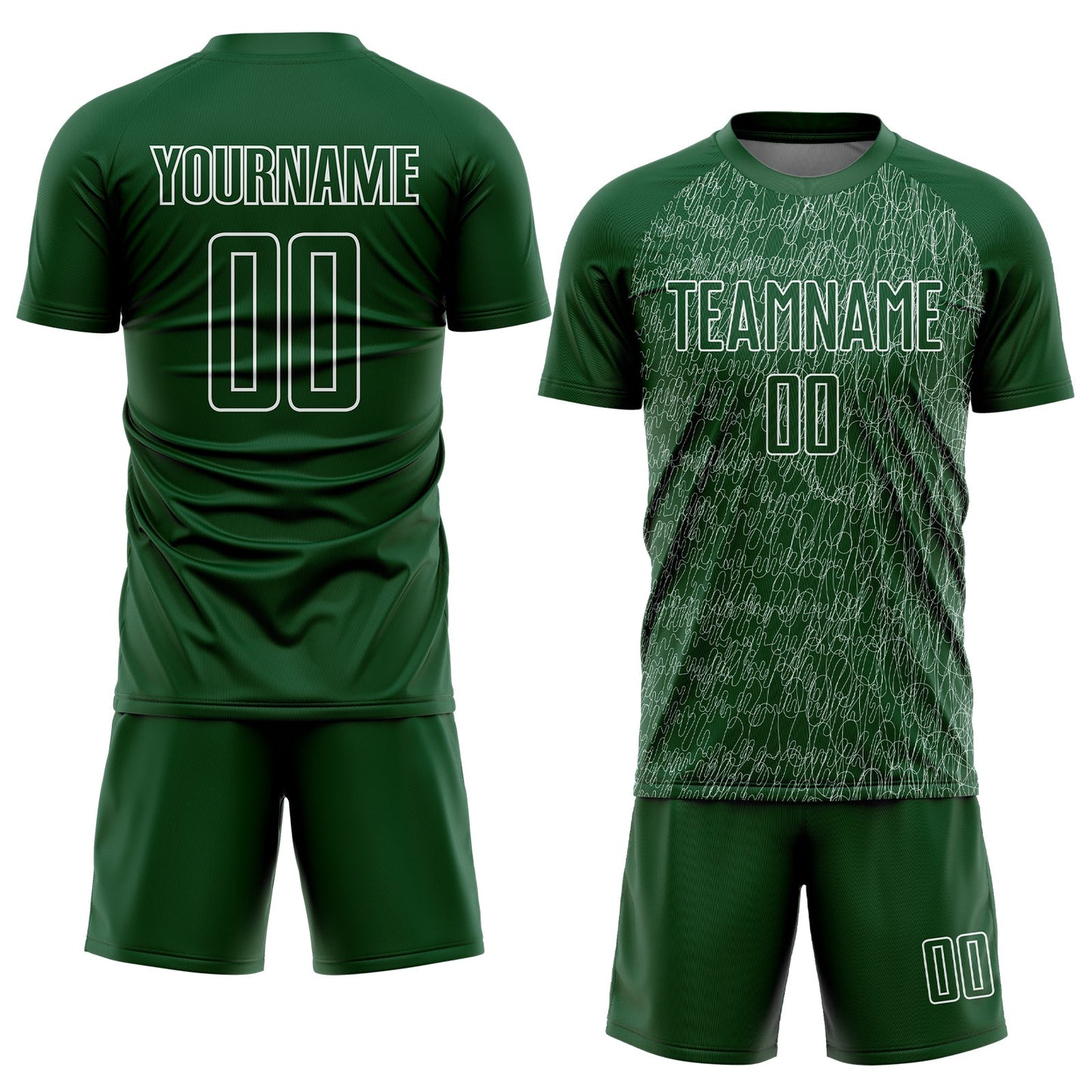Custom Green White Abstract Scribble Curve Line Pattern Sports Sublimation Soccer Uniform Jersey view 2