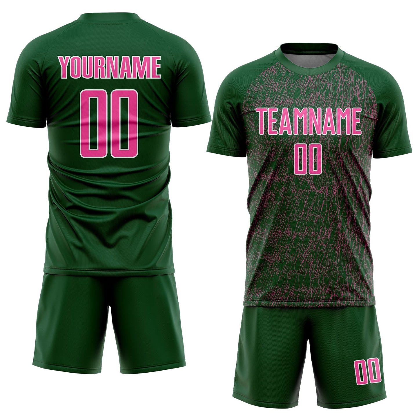 Custom Green Pink-White Abstract Scribble Curve Line Pattern Sports Sublimation Soccer Uniform Jersey view 2