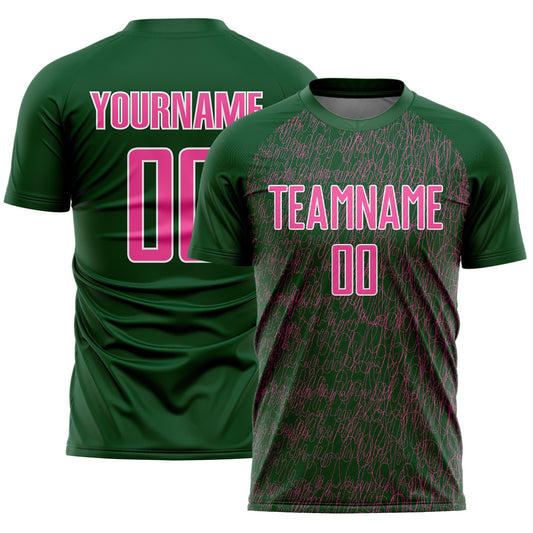 Custom Green Pink-White Abstract Scribble Curve Line Pattern Sports Sublimation Soccer Uniform Jersey - Main View