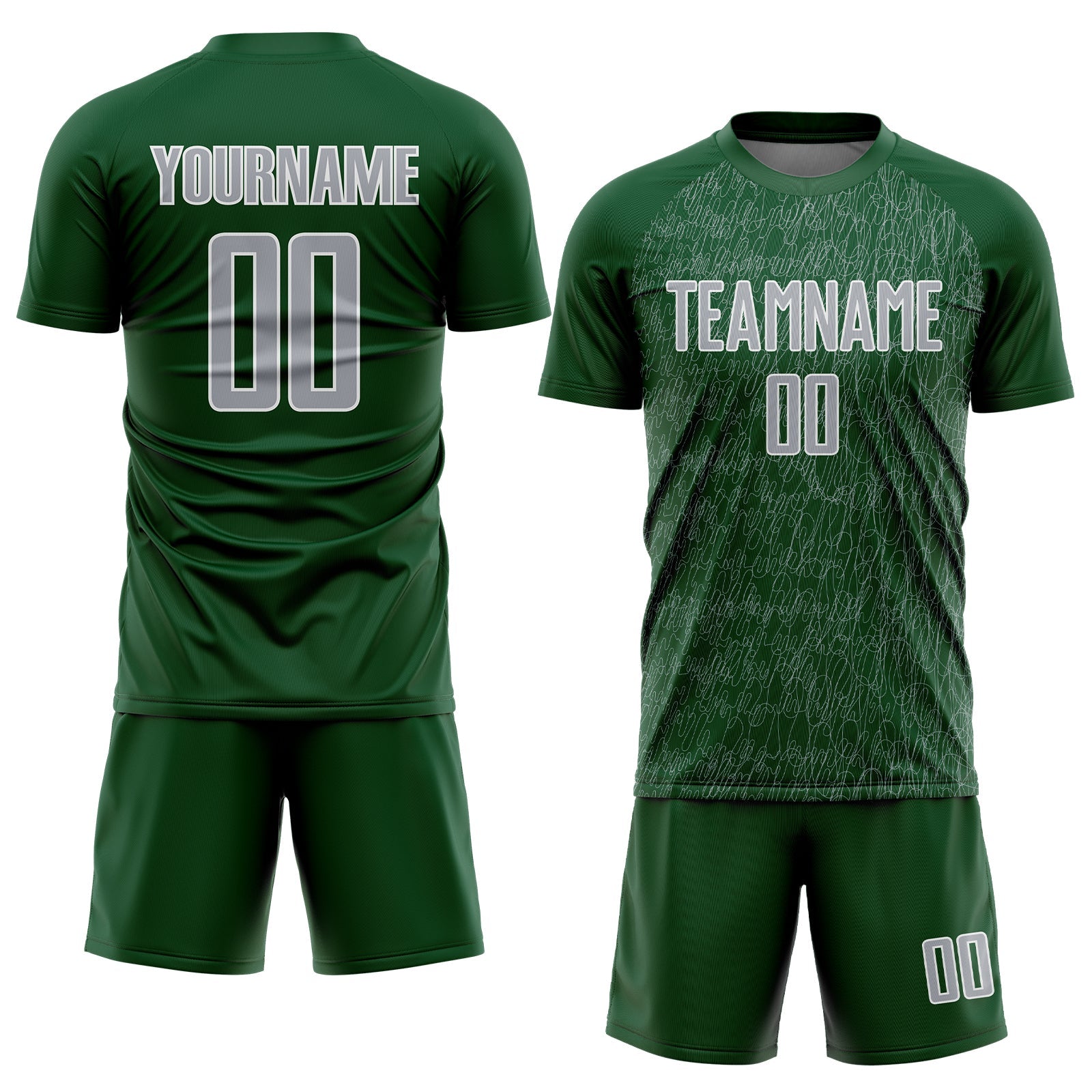 Custom Green Gray-White Abstract Scribble Curve Line Pattern Sports Sublimation Soccer Uniform Jersey view 2