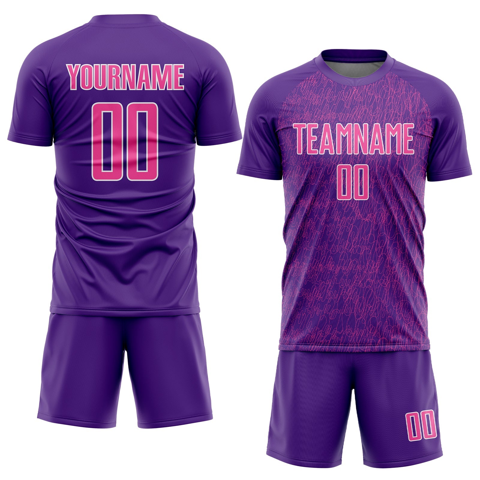 Custom Purple Pink-White Abstract Scribble Curve Line Pattern Sports Sublimation Soccer Uniform Jersey view 2