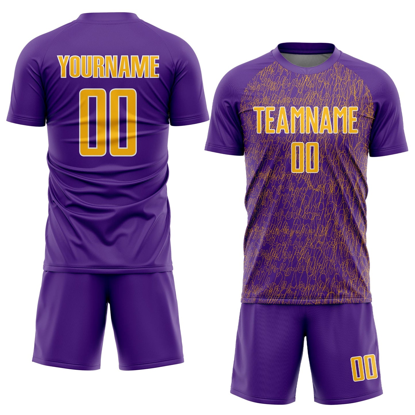 Custom Purple Gold-White Abstract Scribble Curve Line Pattern Sports Sublimation Soccer Uniform Jersey view 2