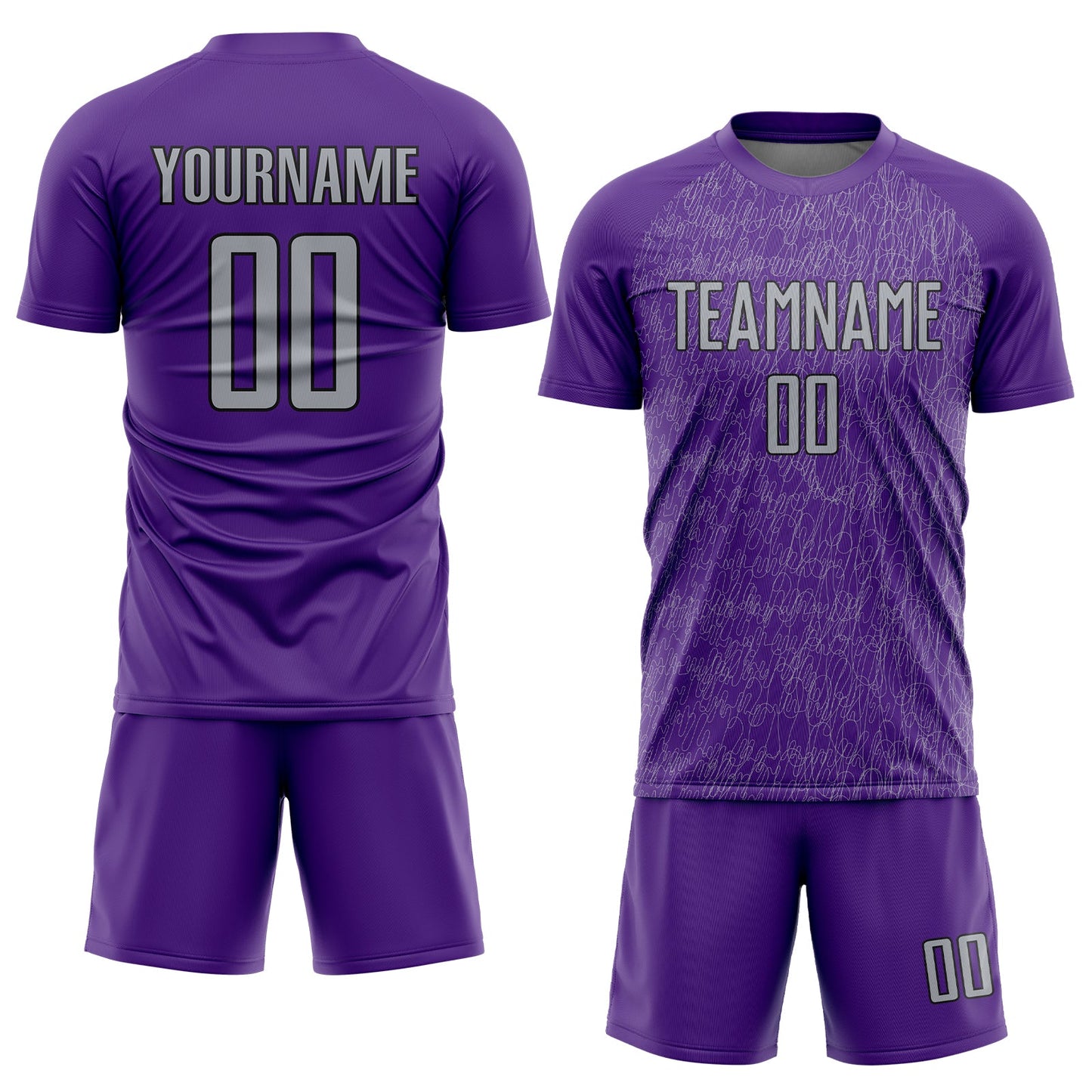 Custom Purple Gray-Black Abstract Scribble Curve Line Pattern Sports Sublimation Soccer Uniform Jersey view 2