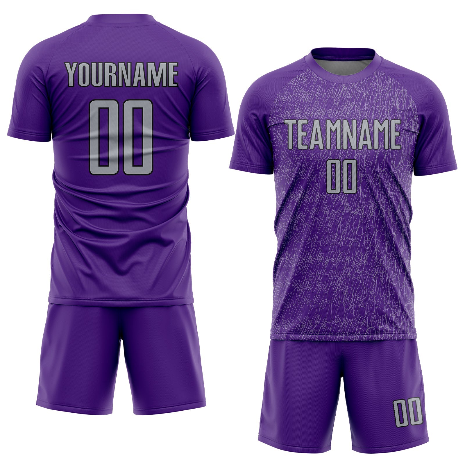 Custom Purple Gray-Black Abstract Scribble Curve Line Pattern Sports Sublimation Soccer Uniform Jersey view 2