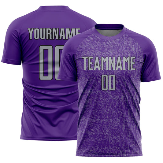 Custom Purple Gray-Black Abstract Scribble Curve Line Pattern Sports Sublimation Soccer Uniform Jersey - Main View