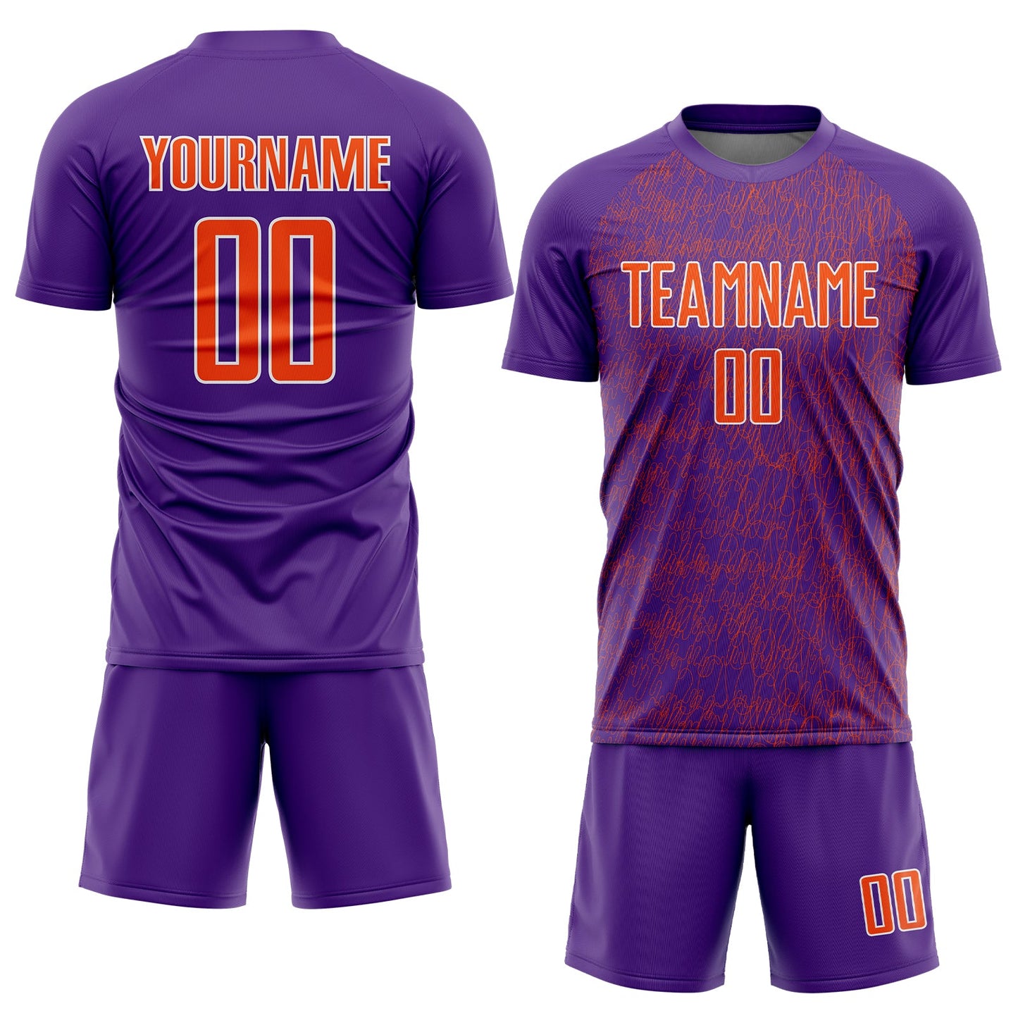 Custom Purple Orange-White Abstract Scribble Curve Line Pattern Sports Sublimation Soccer Uniform Jersey view 2