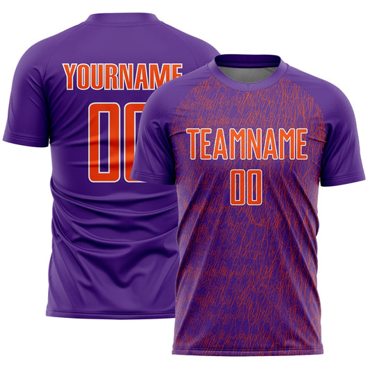 Custom Purple Orange-White Abstract Scribble Curve Line Pattern Sports Sublimation Soccer Uniform Jersey - Main View