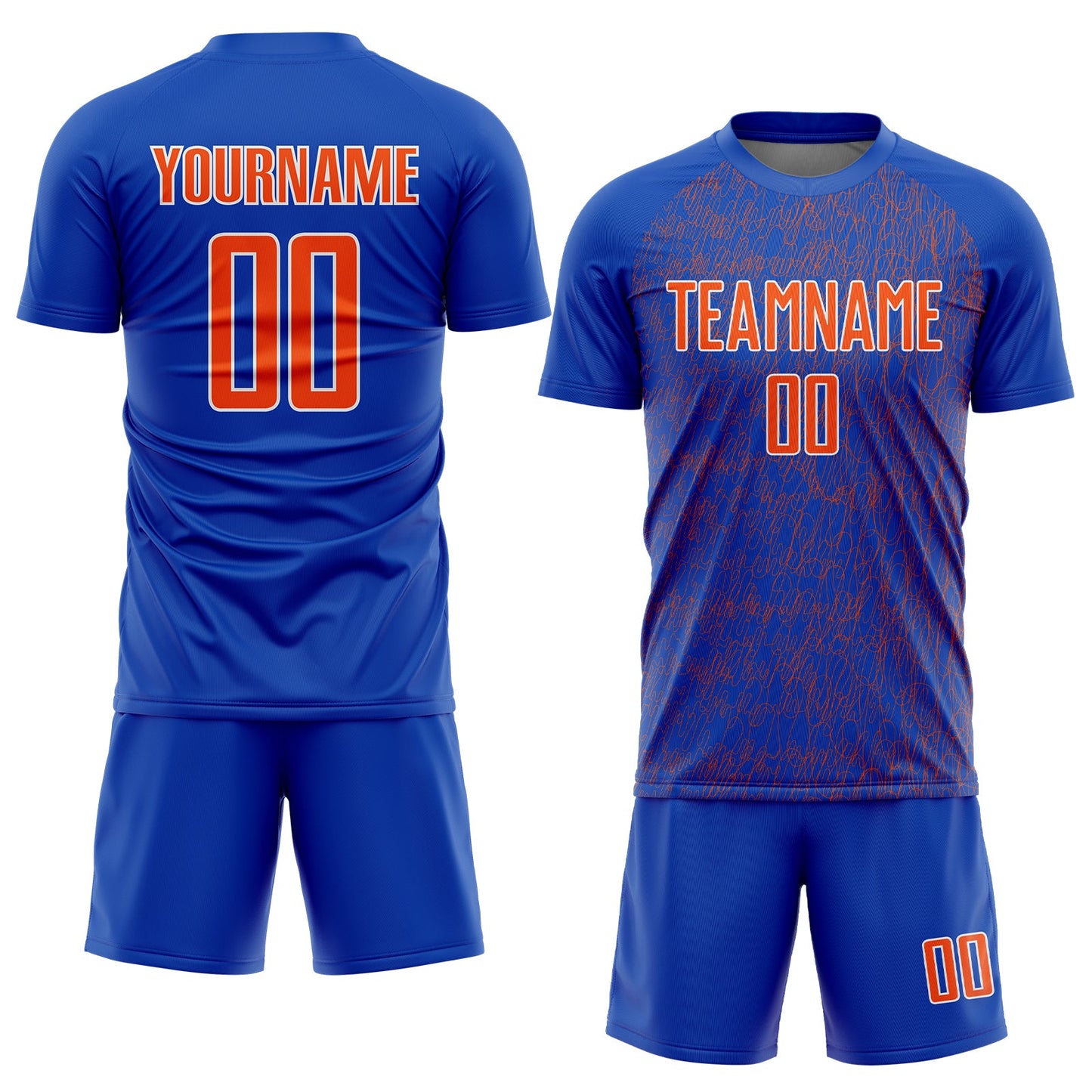 Custom Thunder Blue Orange-White Abstract Scribble Curve Line Pattern Sports Sublimation Soccer Uniform Jersey view 2