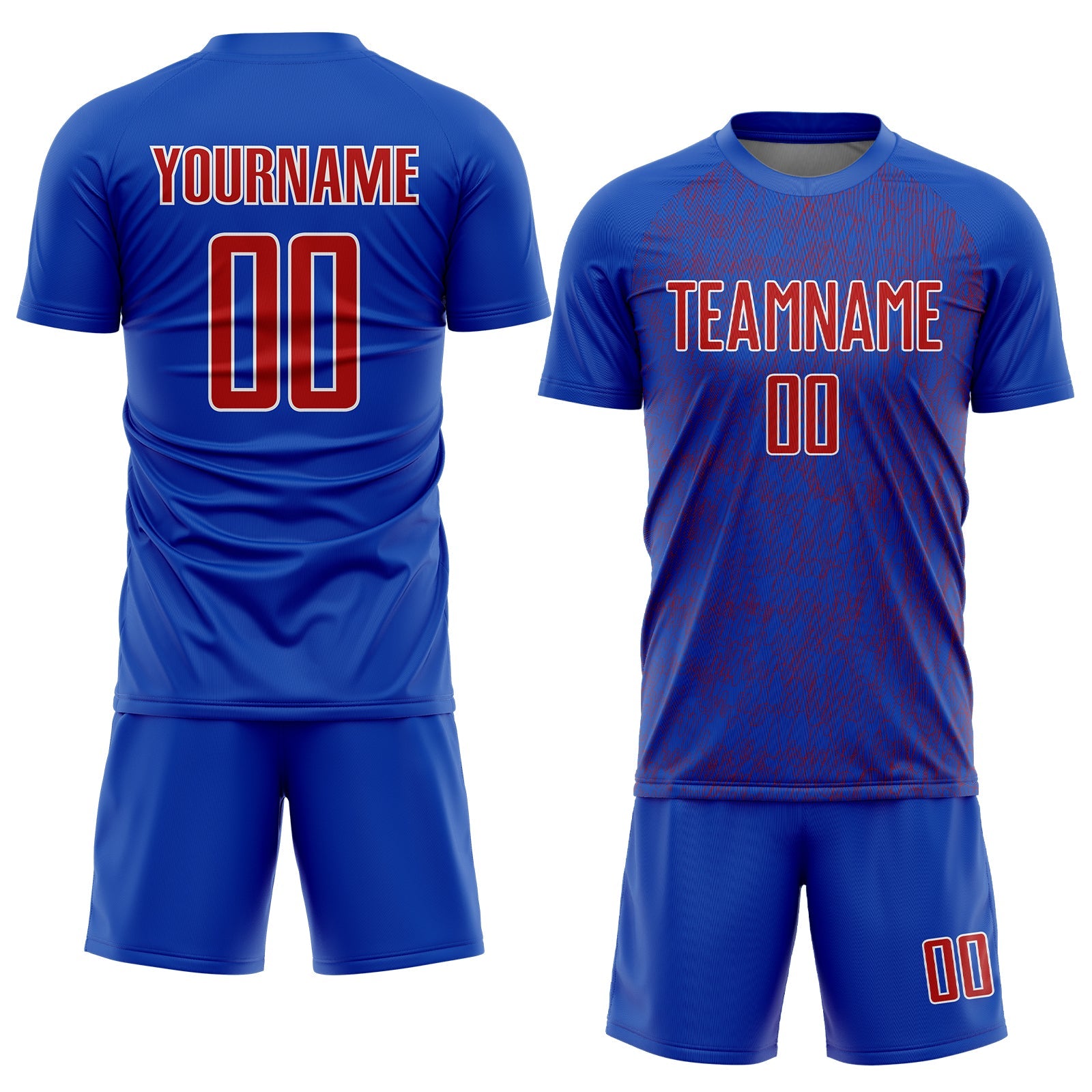 Custom Thunder Blue Red-White Abstract Scribble Curve Line Pattern Sports Sublimation Soccer Uniform Jersey view 2