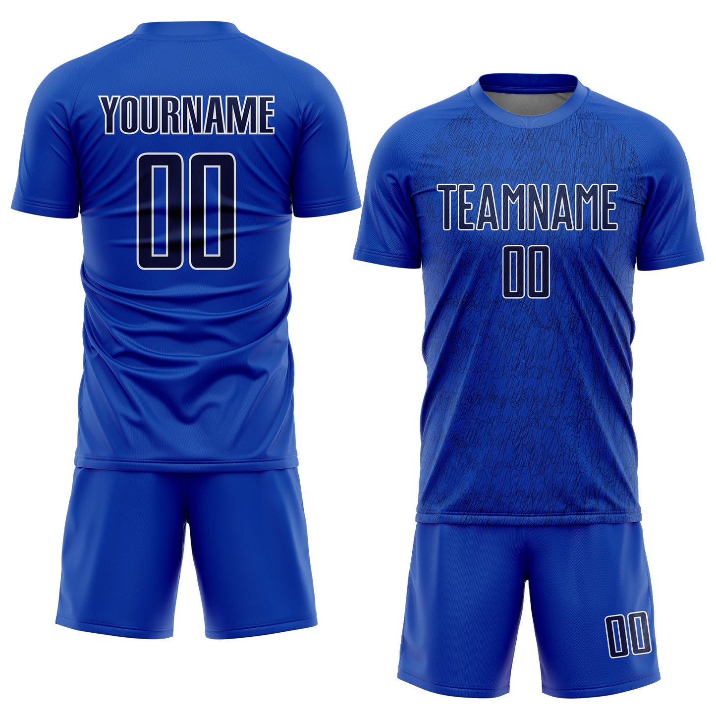 Custom Thunder Blue Navy-White Abstract Scribble Curve Line Pattern Sports Sublimation Soccer Uniform Jersey view 2