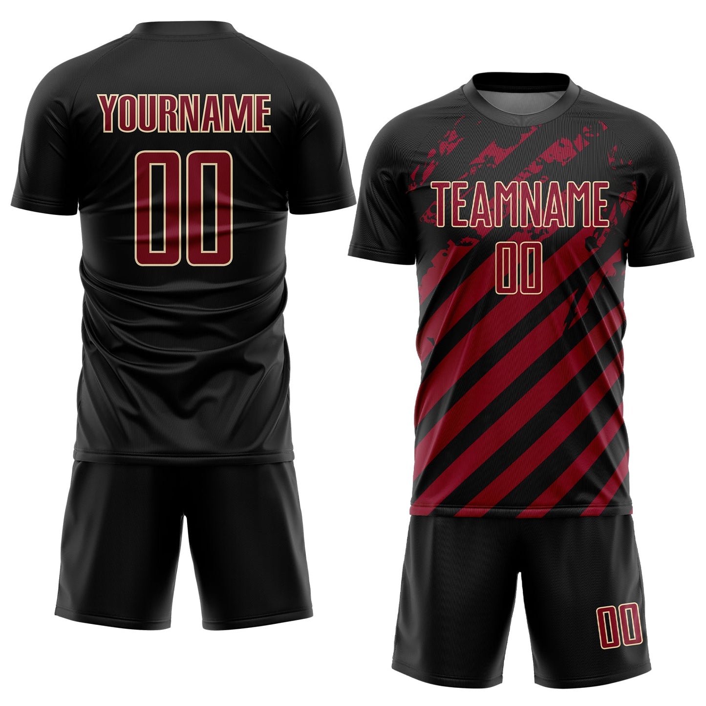 Custom Black Crimson-Cream Distressed Diagonal Stripe Pattern Sports Sublimation Soccer Uniform Jersey view 2