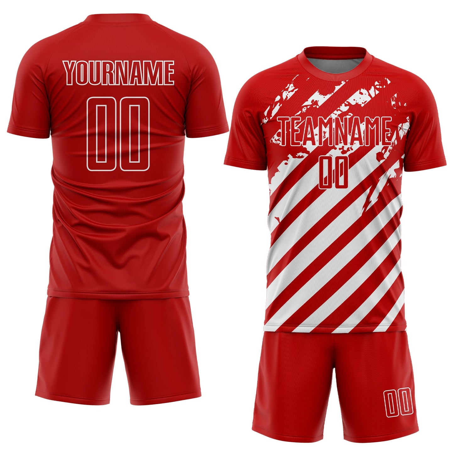Custom Red White Distressed Diagonal Stripe Pattern Sports Sublimation Soccer Uniform Jersey view 2