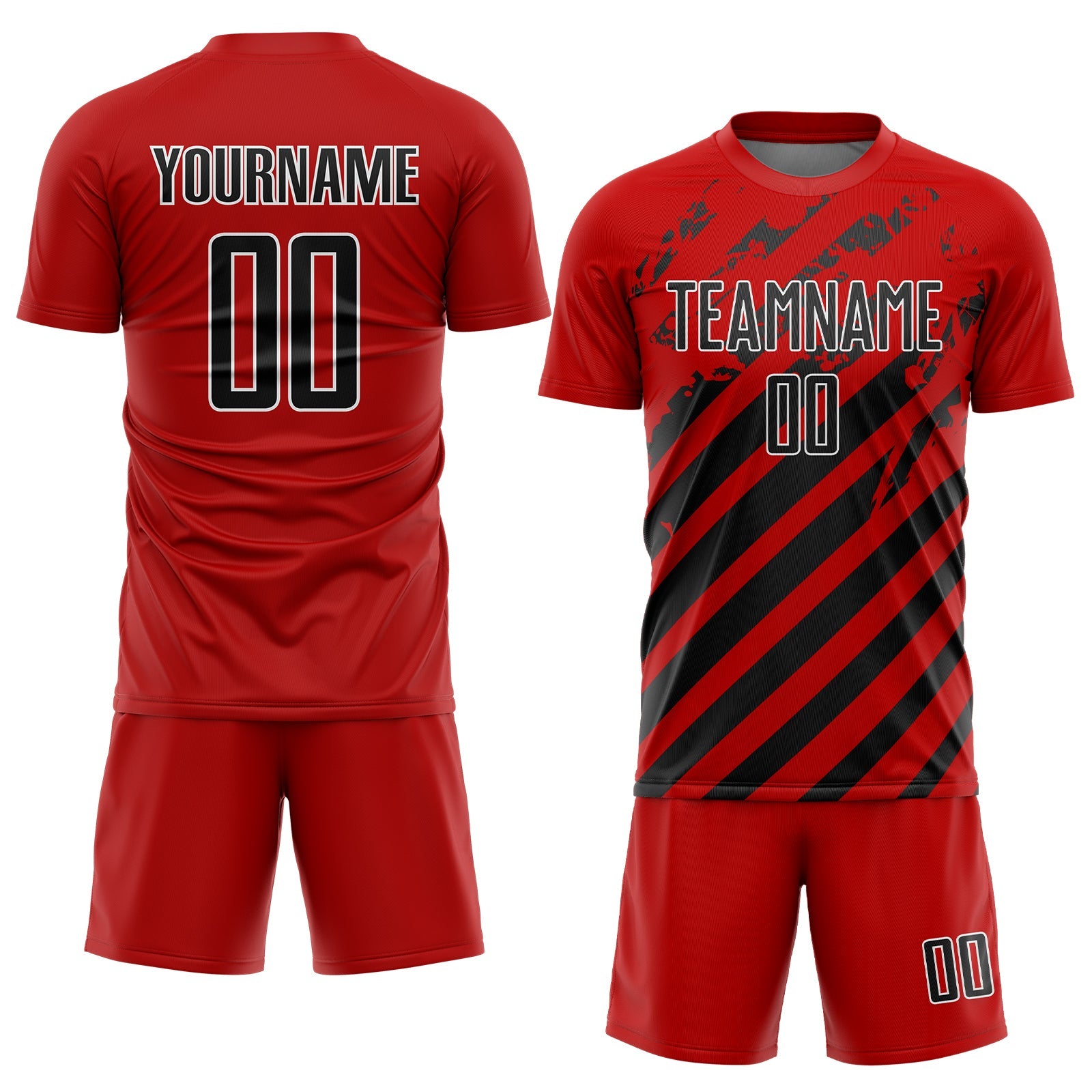 Custom Red Black-White Distressed Diagonal Stripe Pattern Sports Sublimation Soccer Uniform Jersey view 2