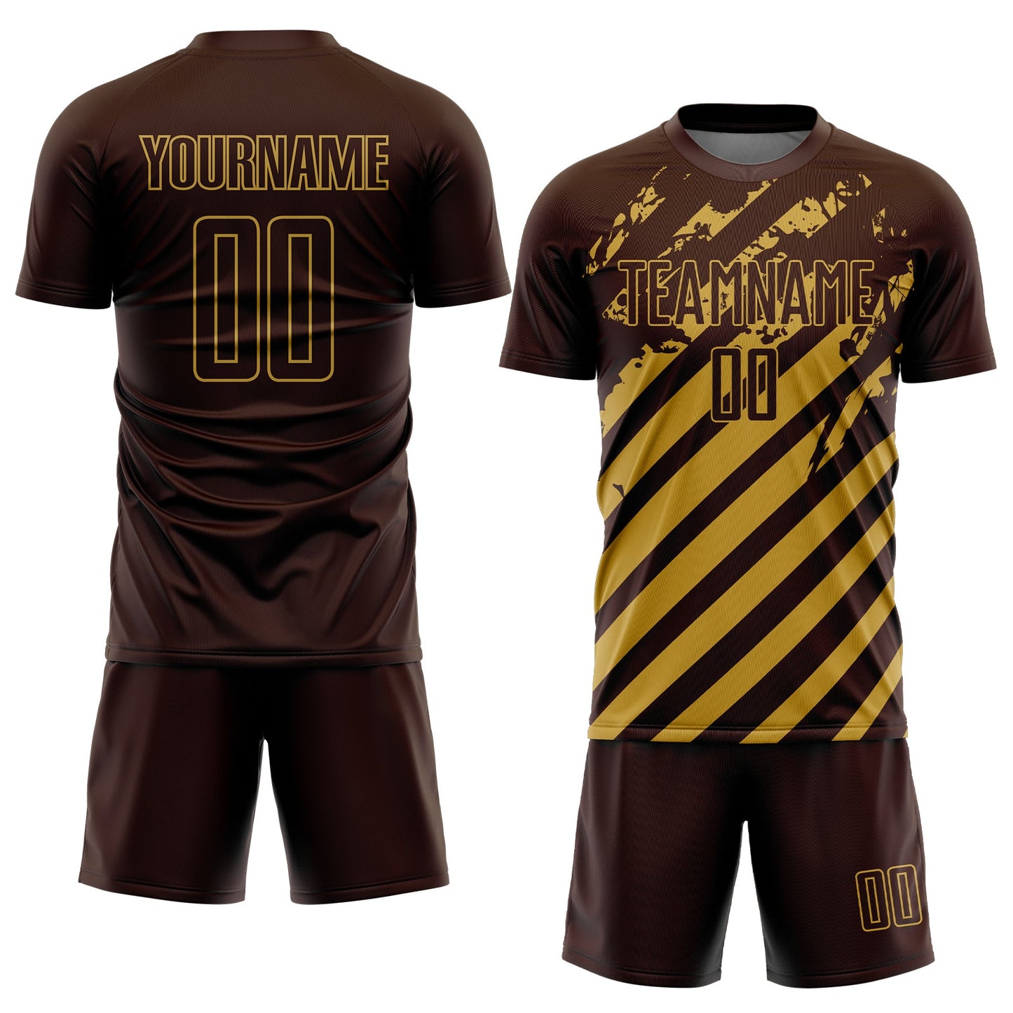 Custom Brown Old Gold Distressed Diagonal Stripe Pattern Sports Sublimation Soccer Uniform Jersey view 2