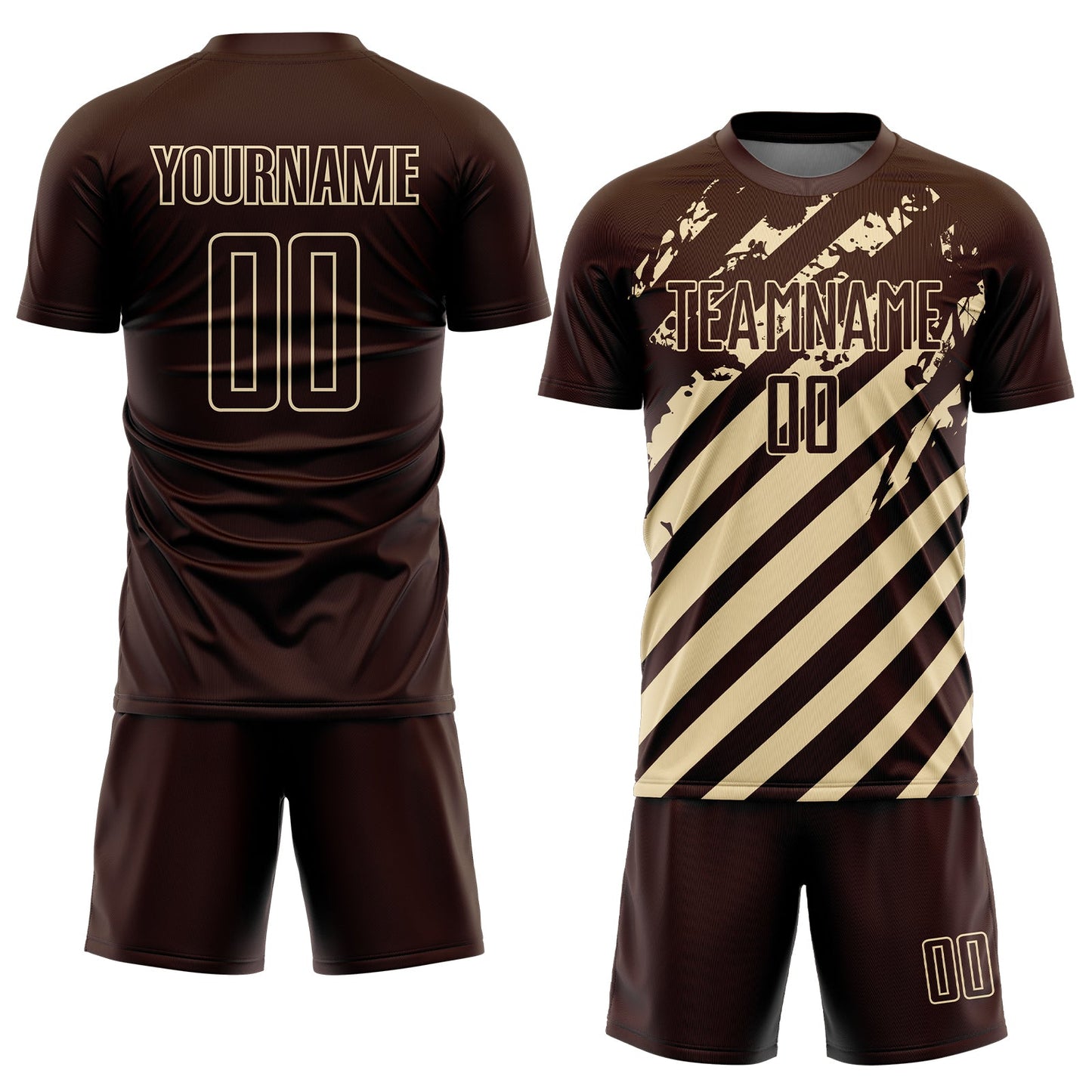 Custom Brown Cream Distressed Diagonal Stripe Pattern Sports Sublimation Soccer Uniform Jersey view 2