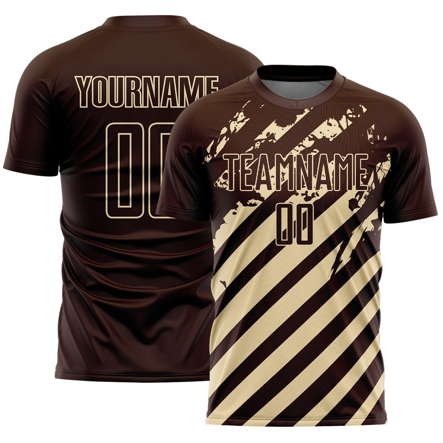 Custom Brown Cream Distressed Diagonal Stripe Pattern Sports Sublimation Soccer Uniform Jersey - Main View