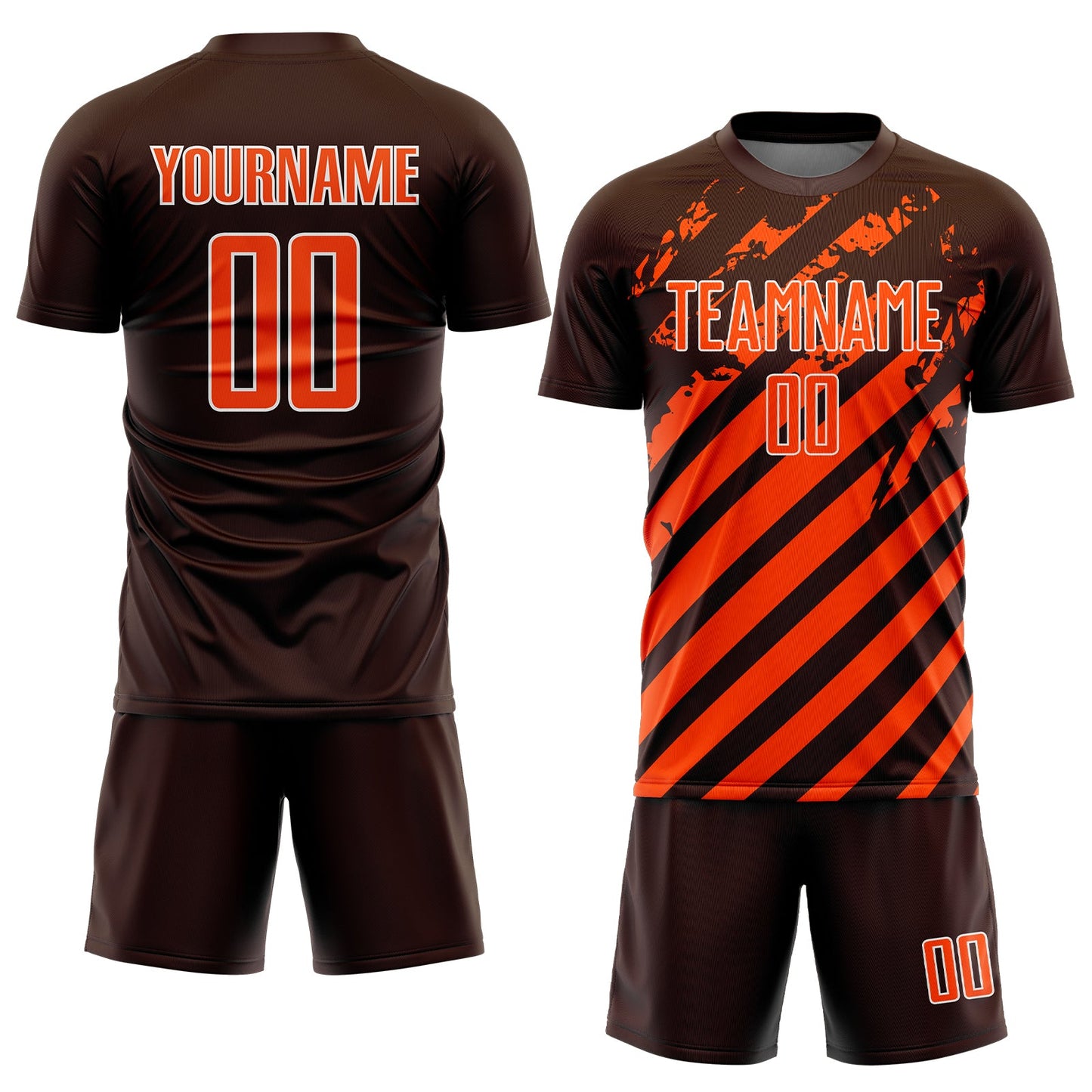 Custom Brown Orange-White Distressed Diagonal Stripe Pattern Sports Sublimation Soccer Uniform Jersey view 2