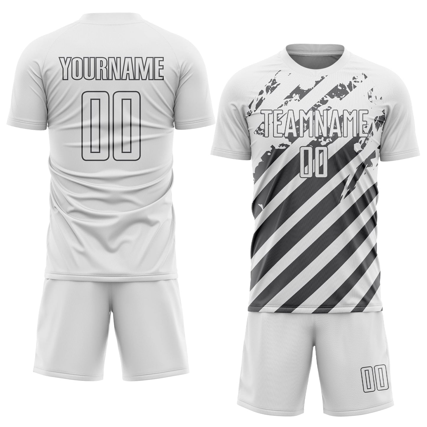 Custom White Steel Gray Distressed Diagonal Stripe Pattern Sports Sublimation Soccer Uniform Jersey view 2