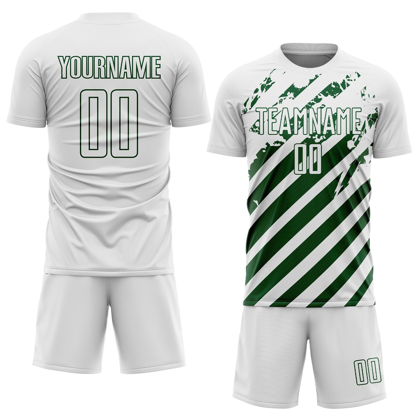 Custom White Green Distressed Diagonal Stripe Pattern Sports Sublimation Soccer Uniform Jersey view 2