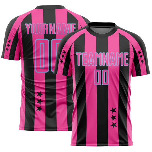 Custom Black Pink-Light Blue Stars And Stripes Sports Sublimation Soccer Uniform Jersey - Main View