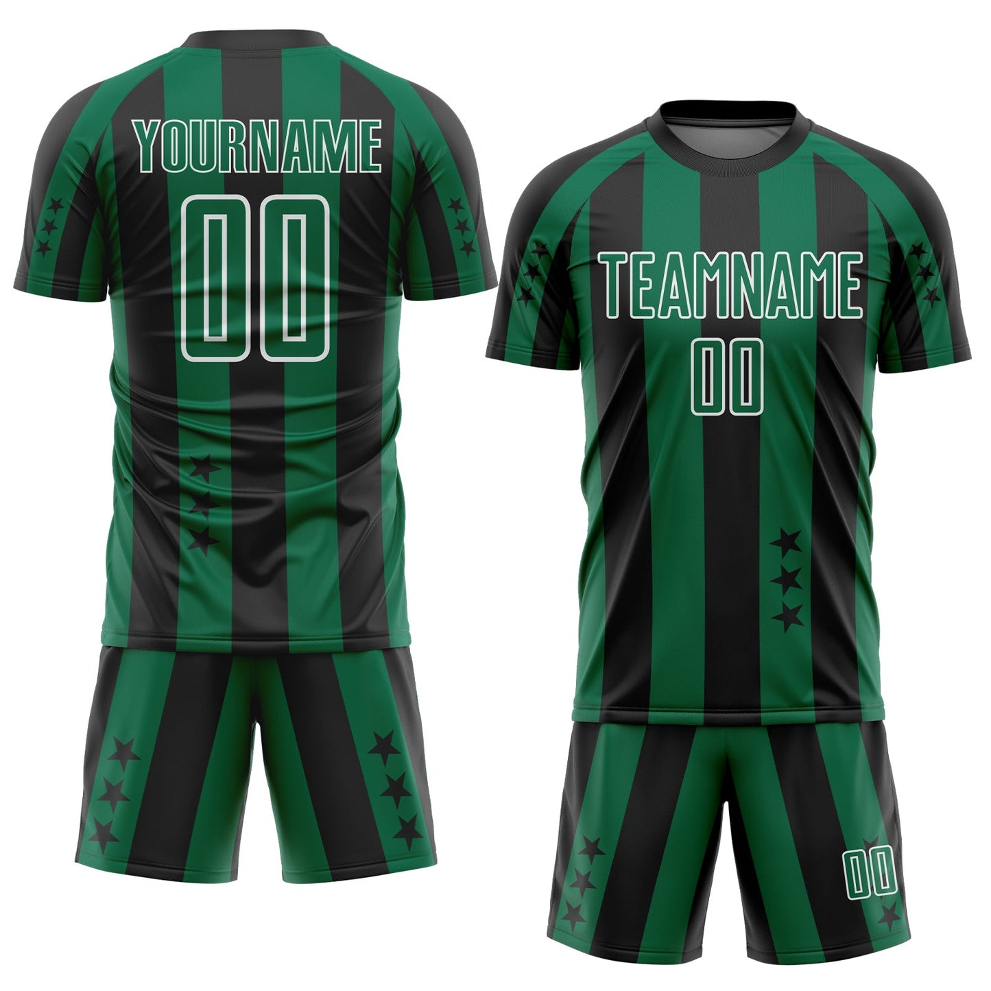 Custom Black Kelly Green-White Stars And Stripes Sports Sublimation Soccer Uniform Jersey view 2