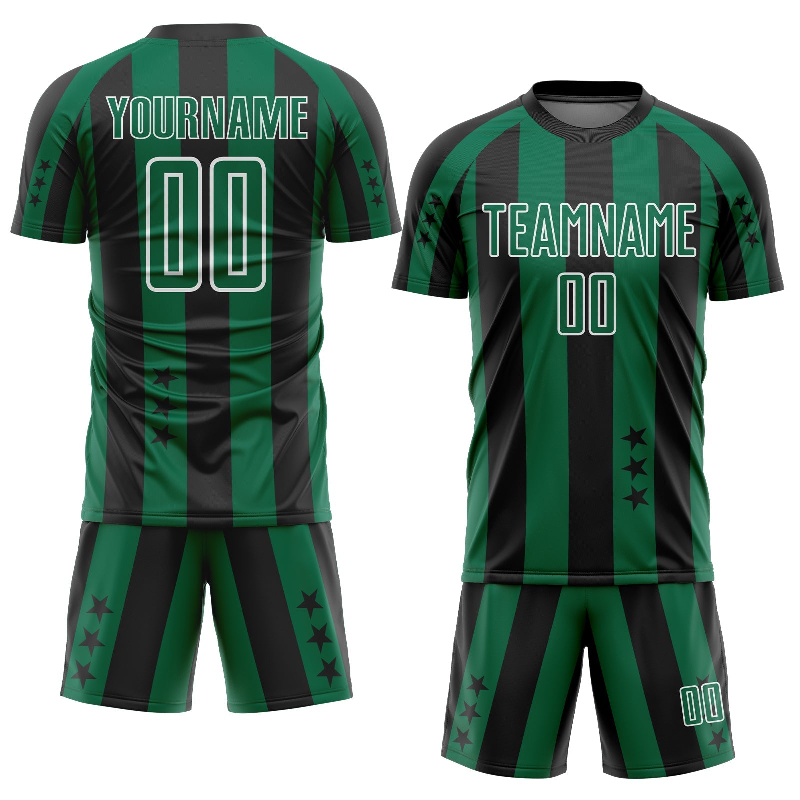 Custom Black Kelly Green-White Stars And Stripes Sports Sublimation Soccer Uniform Jersey view 2