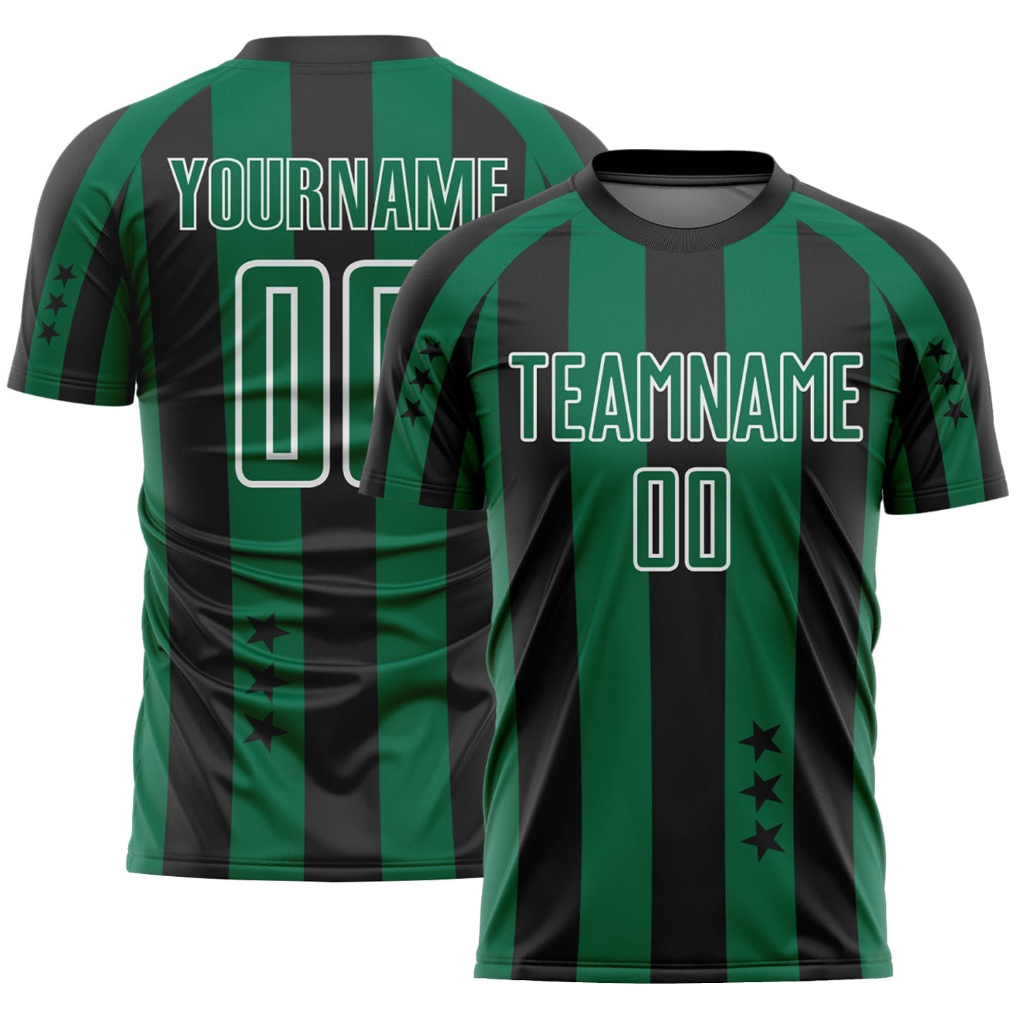 Custom Black Kelly Green-White Stars And Stripes Sports Sublimation Soccer Uniform Jersey - Main View
