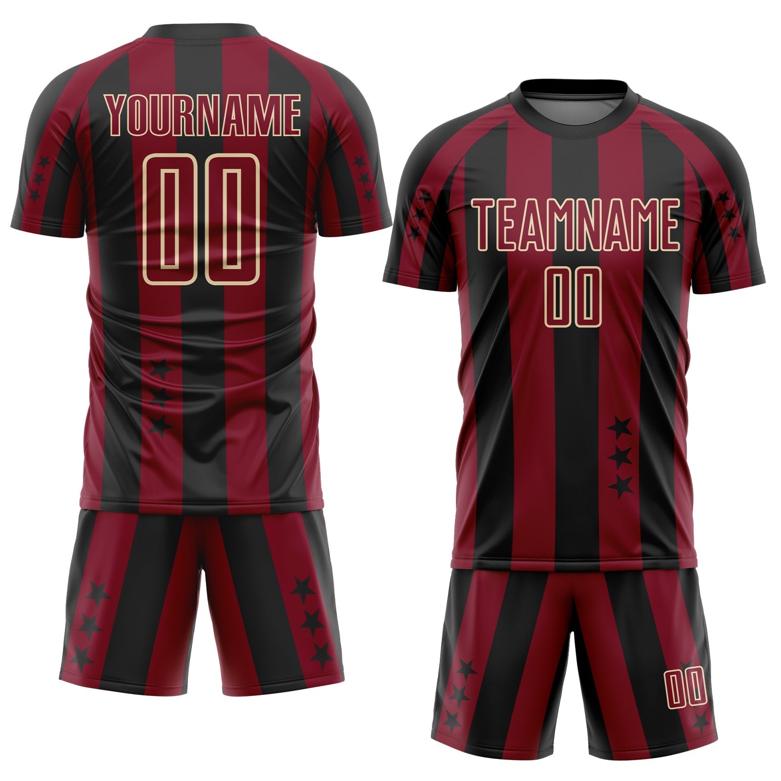 Custom Black Crimson-Cream Stars And Stripes Sports Sublimation Soccer Uniform Jersey view 2